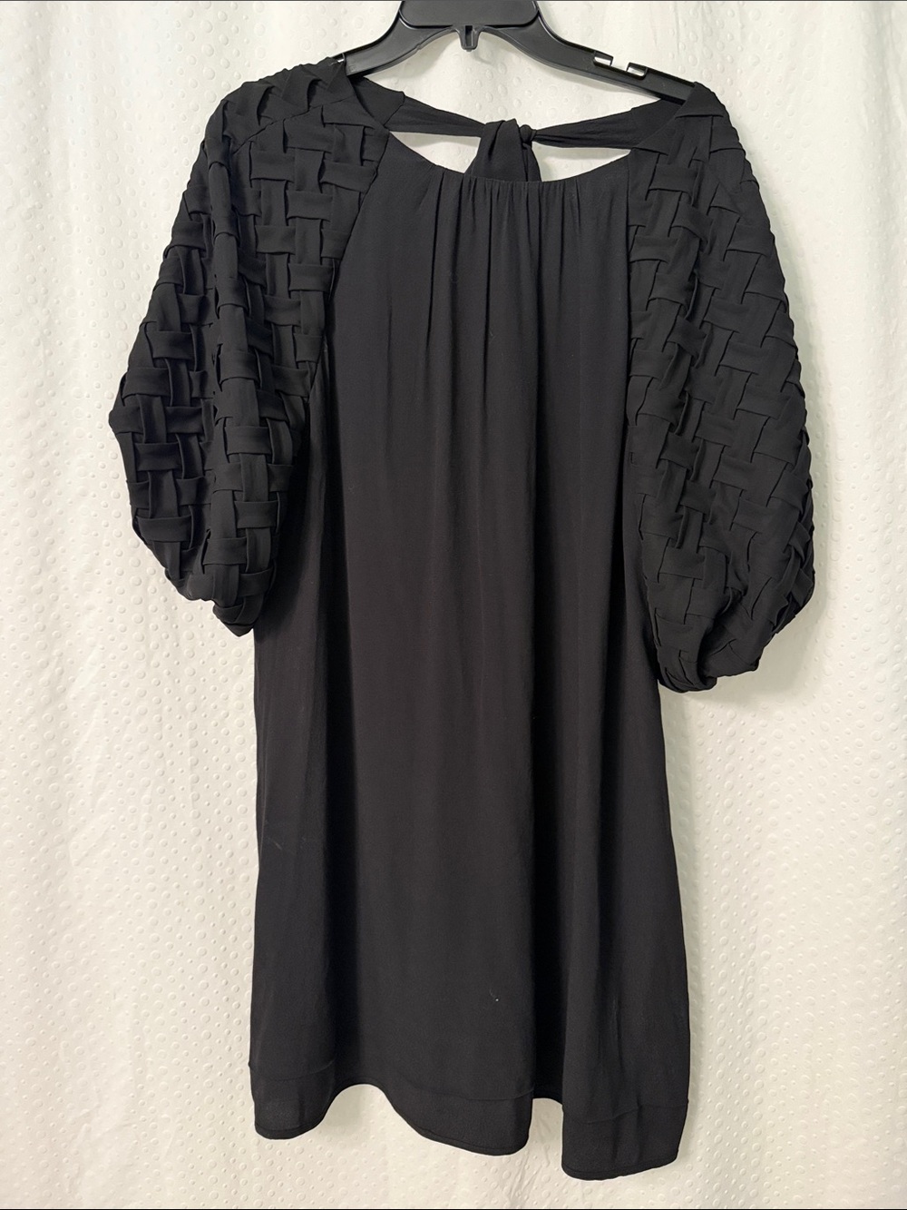 Twelfth Street by Cynthia Vincent Black Dress with Woven Puff Sleeves
